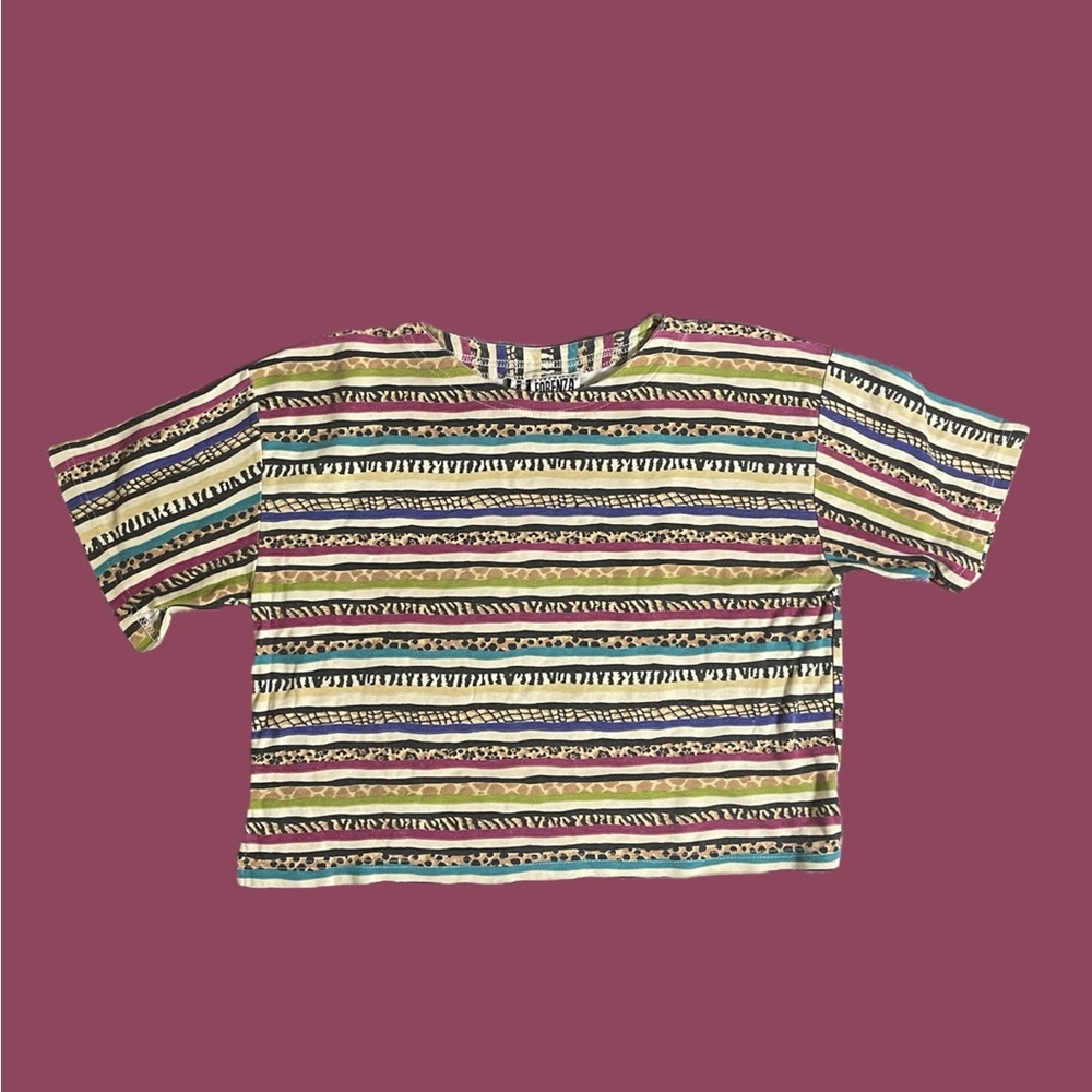 80s vintage authentic Forenza multi color animal print crop top shirt woman